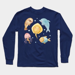 Watercolor Sea Animals Collections Long Sleeve T-Shirt